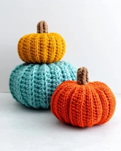 3 crochet pumpkins