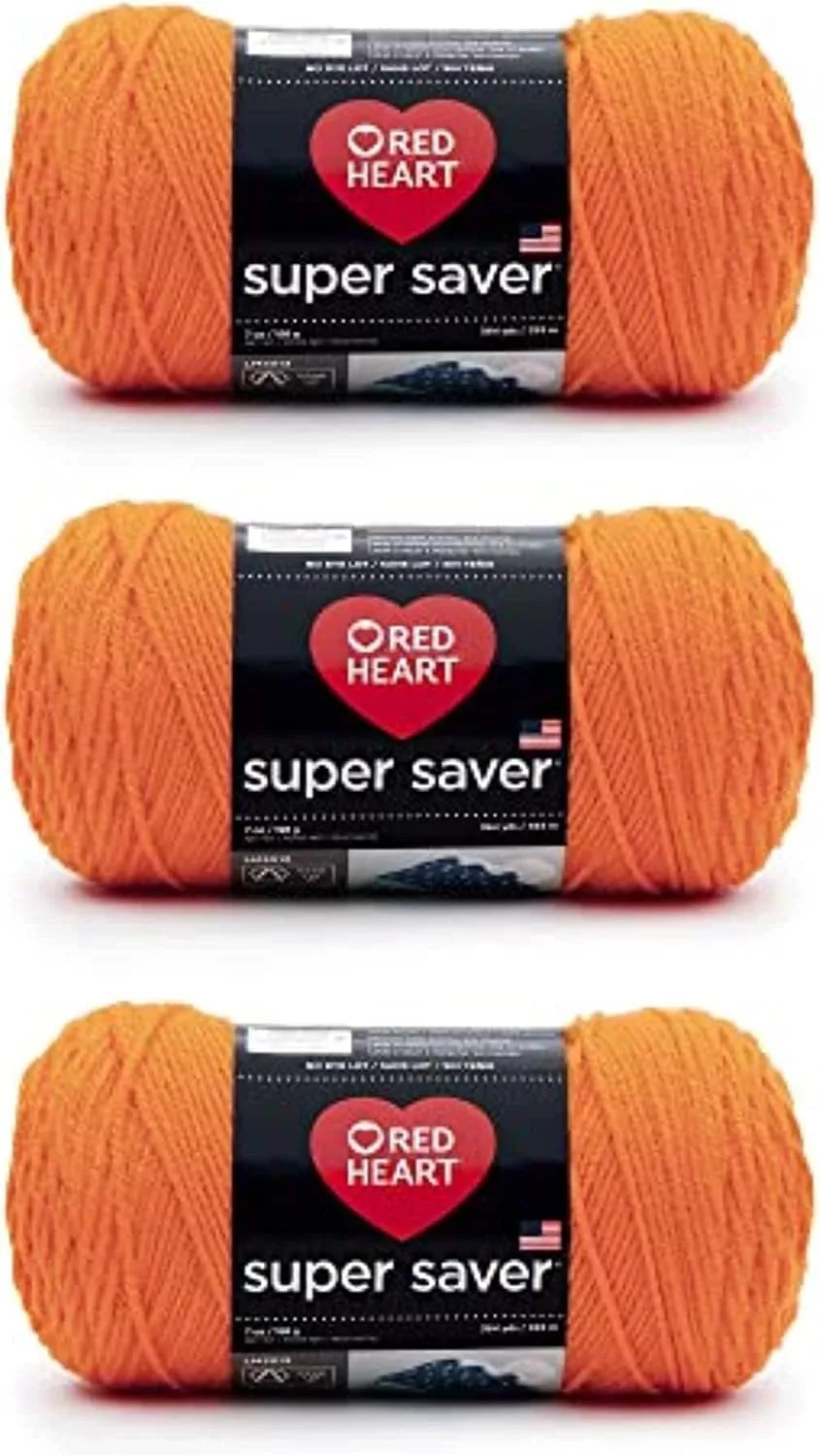 Red Heart Super Saver Pumpkin Yarn - 3 Pack of 198g/7oz - Acrylic - 4 Medium (Worsted) - 364 Yards - Knitting/Crochet