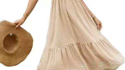 Image for Glamaker Smocked Square‑Neck Maxi (Beige)