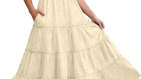A soft, breathable midi with a smocked bodice, square neckline, and subtle eyelet texture. Light, comfortable, and perfect for slow mornings, errands, or crafting days in the City of Starlight.