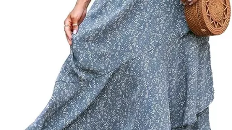 Spring floral dress in cornflower with white flowers
