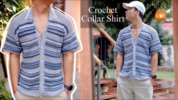 Image for Crochet Striped Collar Shirt For Men