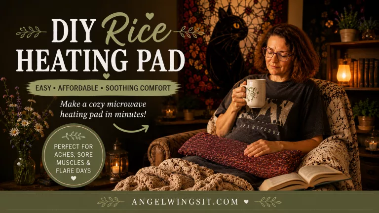 A beautiful featured image showing a completed DIY microwave heating pad on a wooden counter with decorations.